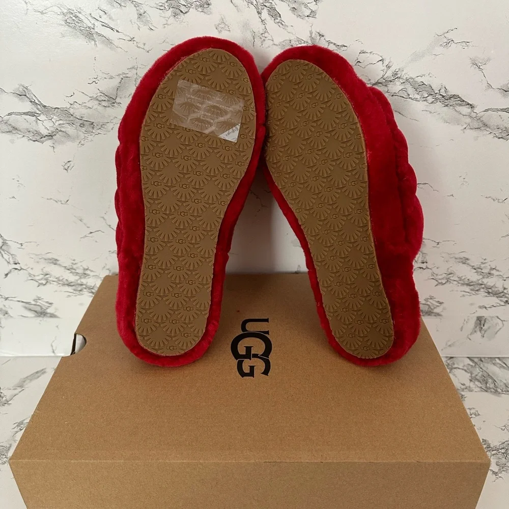 UGG Fluff Yeah Ruby Red Slide Slippers Shoes - Picture 6 of 9